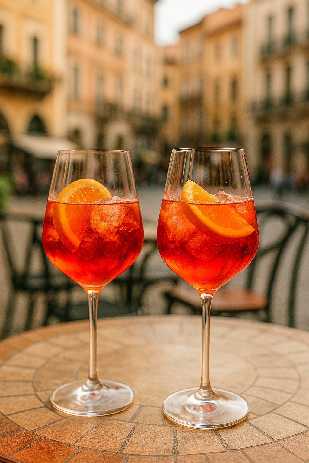 Zwei Campari Spritz Alternativen mit CALOW auf einer Sommerterrasse